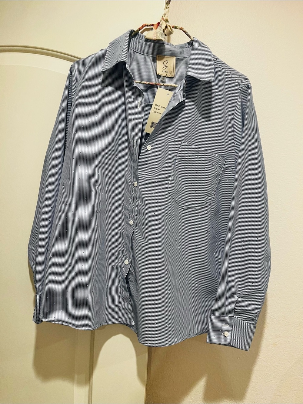 NWT Sparkly  blue striped button-up shirt